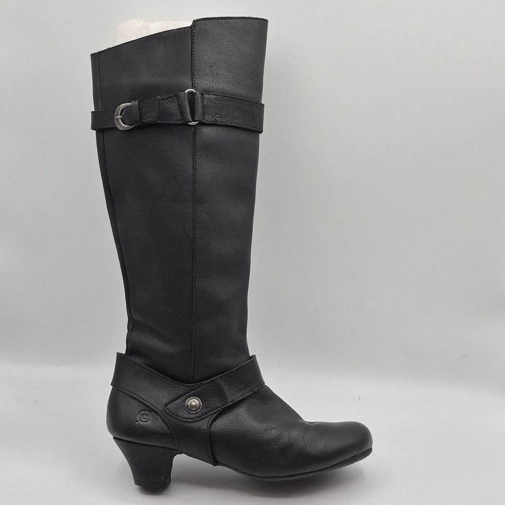 Born Leather Boots Womens Size 9.5 Black Knee‎ High Side Zip Riding Comfort